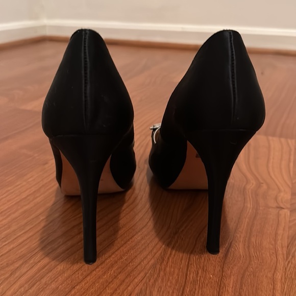 Badgley Mischka black satin heels gem detail 9 - Picture 4 of 8